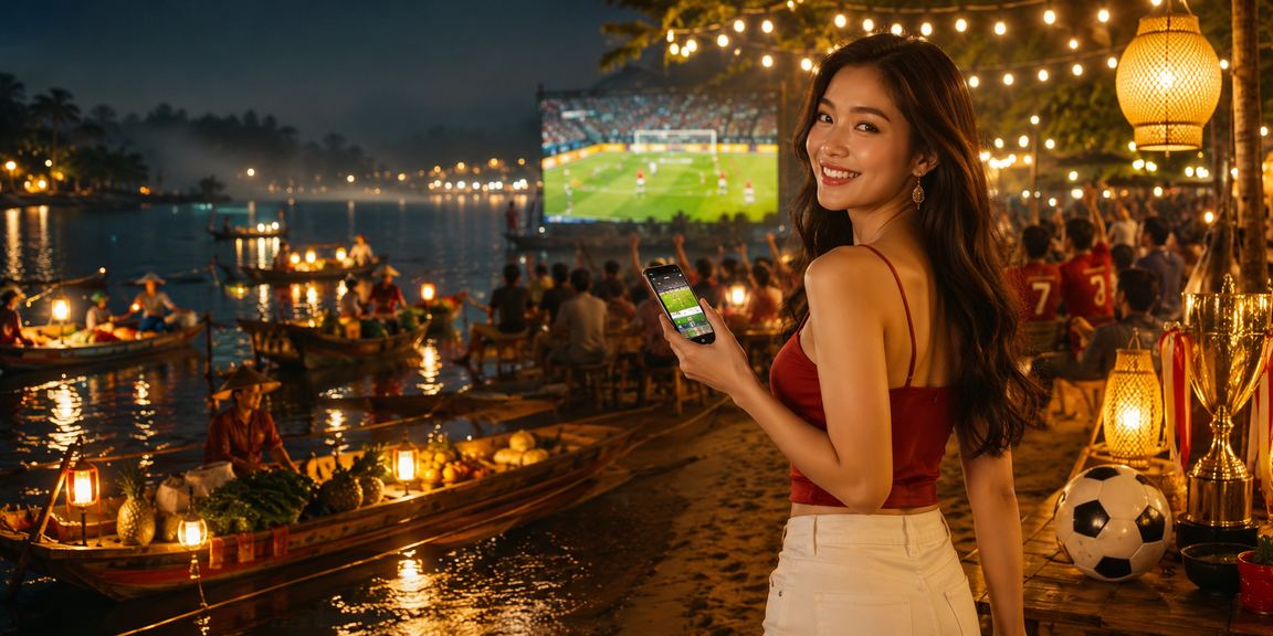 Người dùng xem phân tích kèo bóng đá tại chợ đêm Đà Lạt trên điện thoại